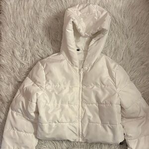 SHEIN White CroppedHooded Puffer Jacket